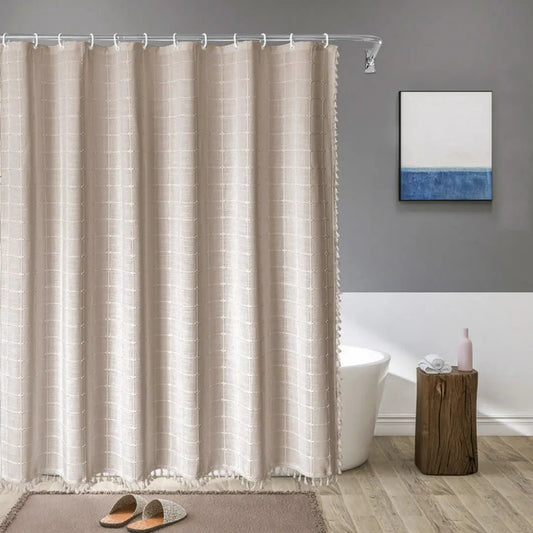 Bohemian Leinen-Duschvorhang mit Quasten und wasserdichtem Design