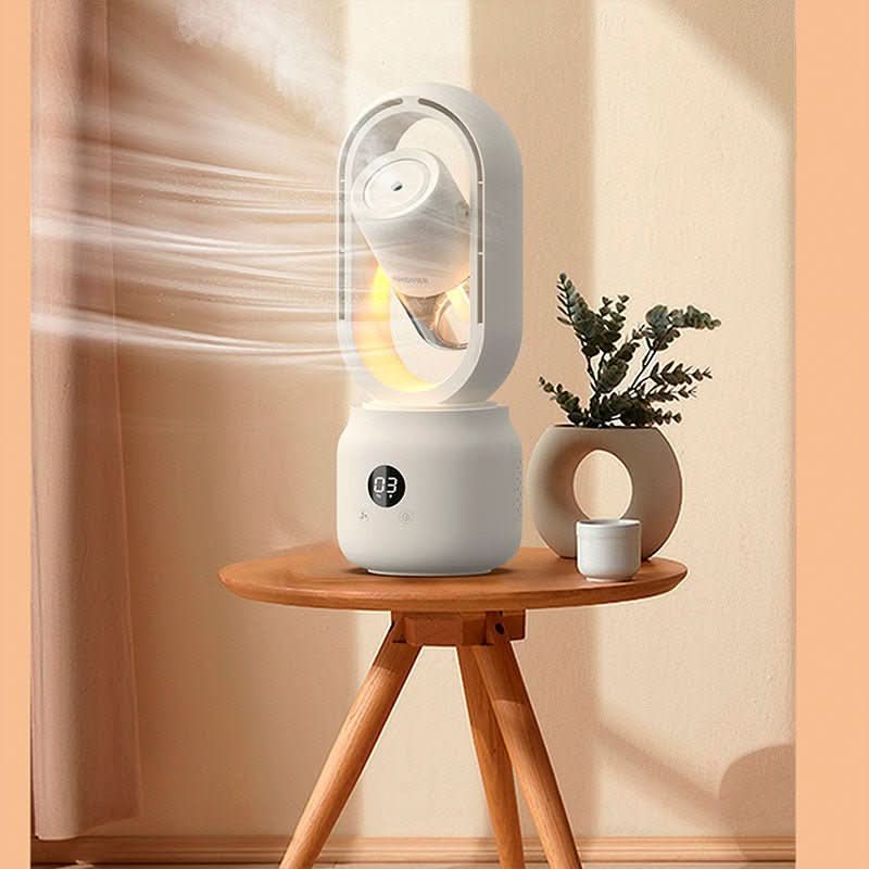 Tragbarer messerfreier Ventilator mit Luftbefeuchter und Nachtlicht für erfrischenden Komfort