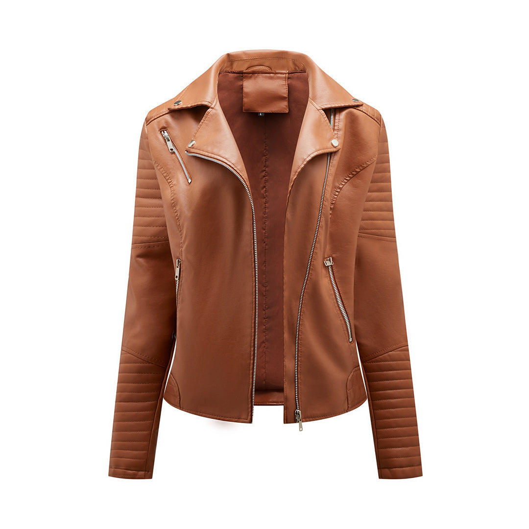 Women's Lapel Leather Jacket | Short