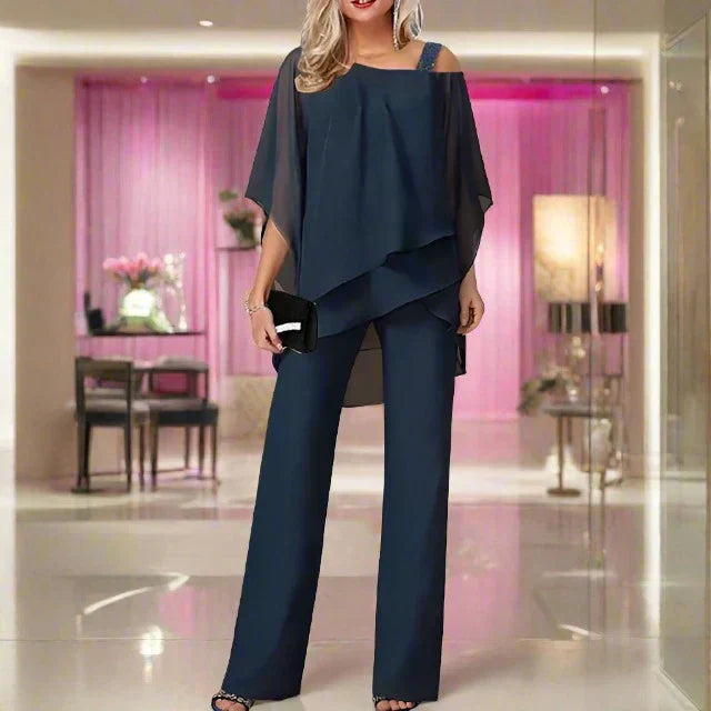 Damen Stilvoll Overall mit Asymmetrischem Oberteil | Set