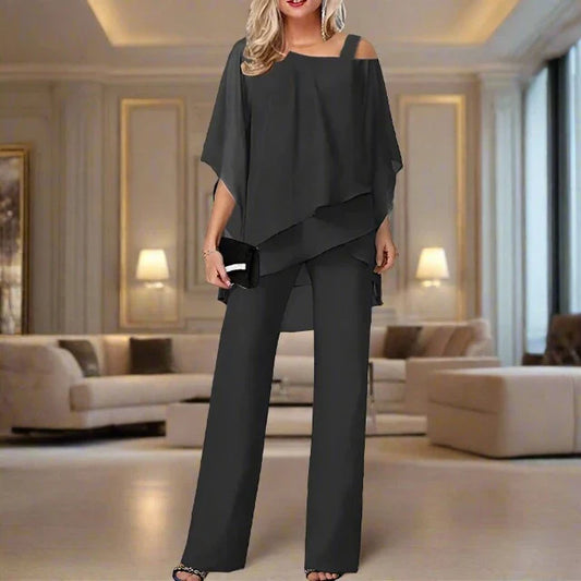 Damen Stilvoll Overall mit Asymmetrischem Oberteil | Set