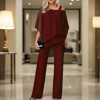Damen Stilvoll Overall mit Asymmetrischem Oberteil | Set
