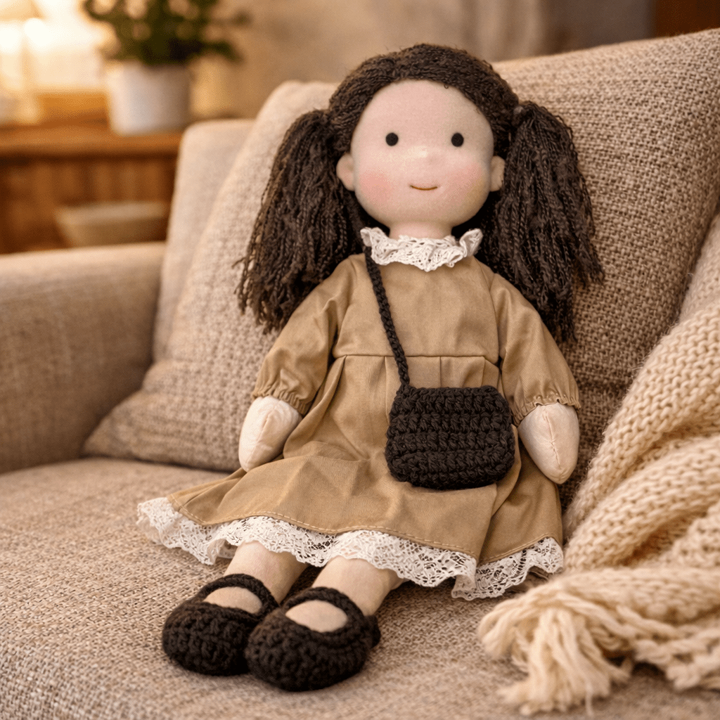 Handgemachte Waldorfpuppe aus Baumwolle für kreatives Spiel