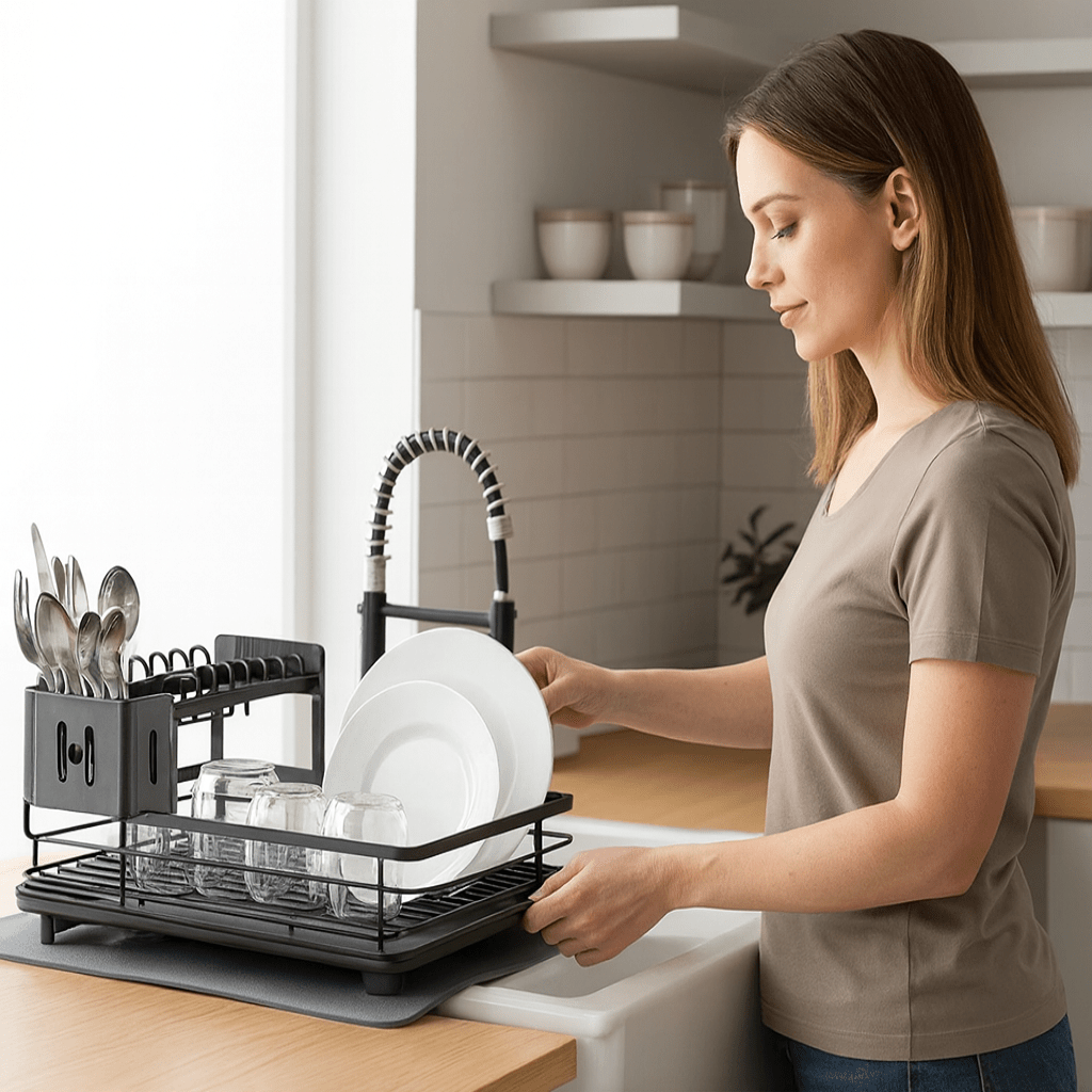 Faltbarer Edelstahl Geschirrständer - Platzsparendes Design für moderne Küchen