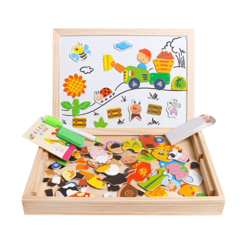 2-in-1 Montessori Zeichenbrett mit magnetischer Oberfläche & Kreidetafel für Kinder