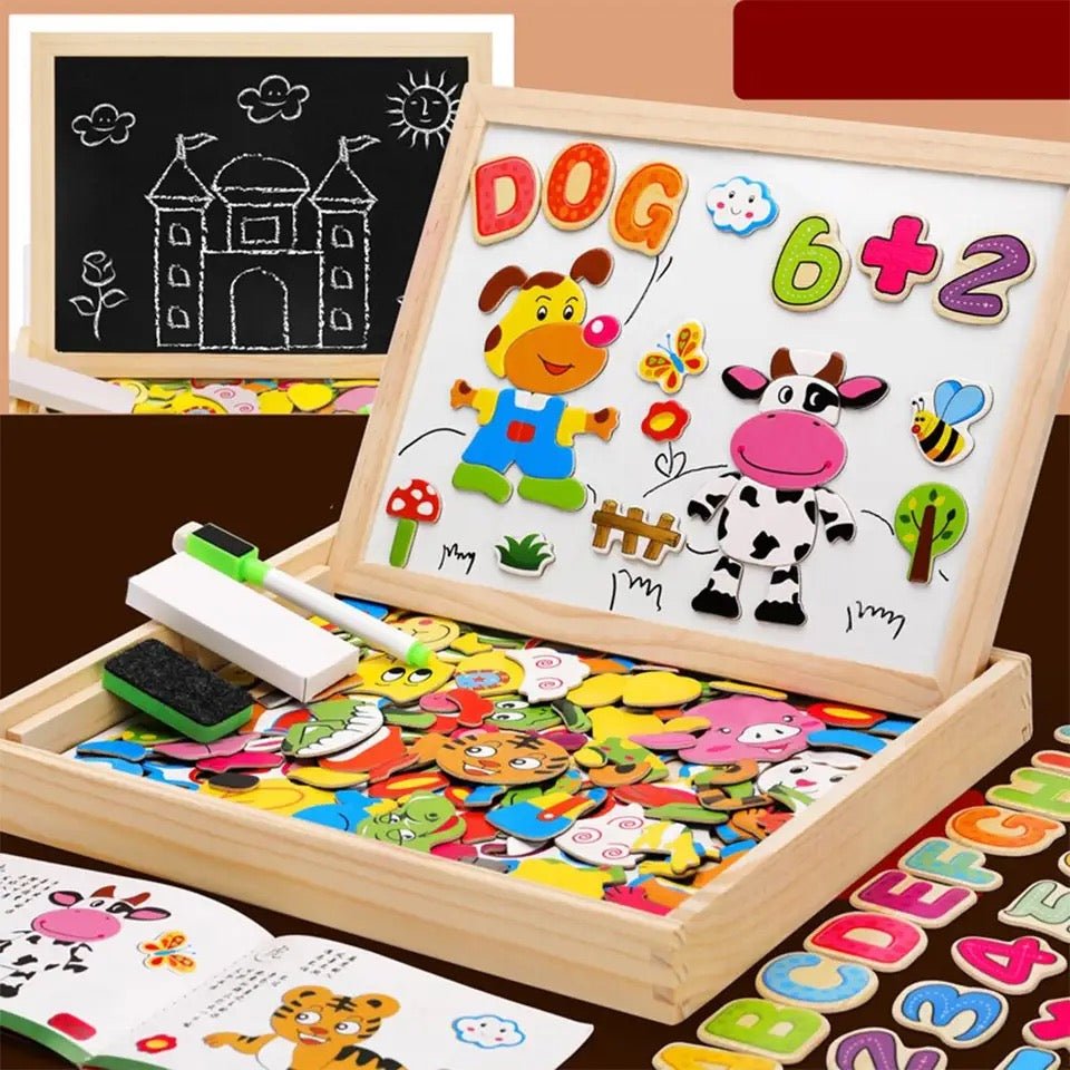 2-in-1 Montessori Zeichenbrett mit magnetischer Oberfläche & Kreidetafel für Kinder