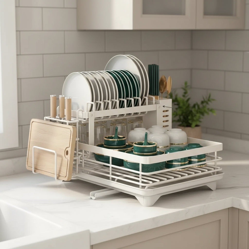 Faltbarer Edelstahl Geschirrständer - Platzsparendes Design für moderne Küchen