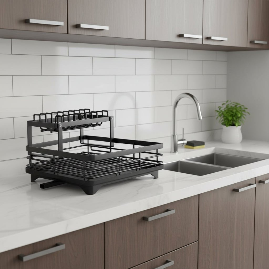 Faltbarer Edelstahl Geschirrständer - Platzsparendes Design für moderne Küchen