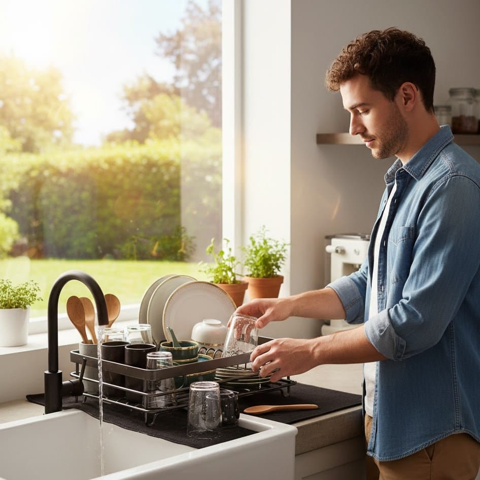 Faltbarer Edelstahl Geschirrständer - Platzsparendes Design für moderne Küchen