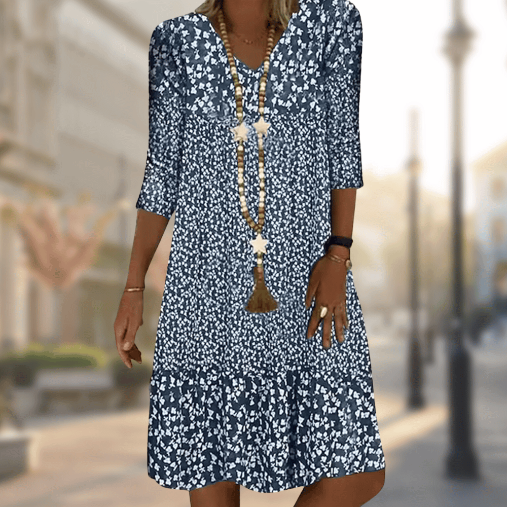 Damen Blumenmuster Boho-Midikleid  | 3/4-Ärmel