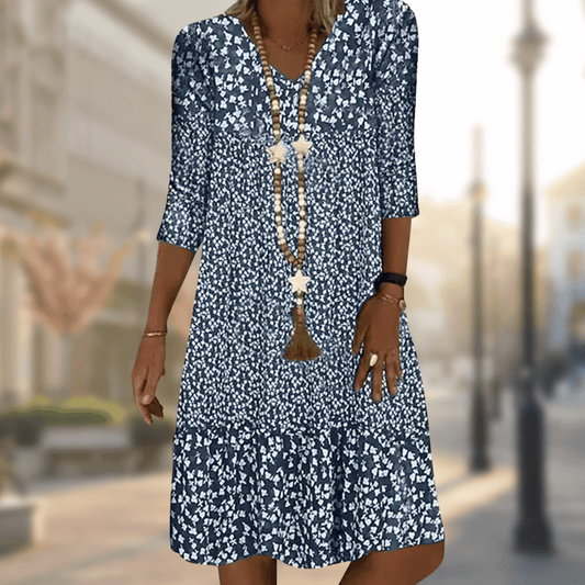 Damen Blumenmuster Boho-Midikleid  | 3/4-Ärmel