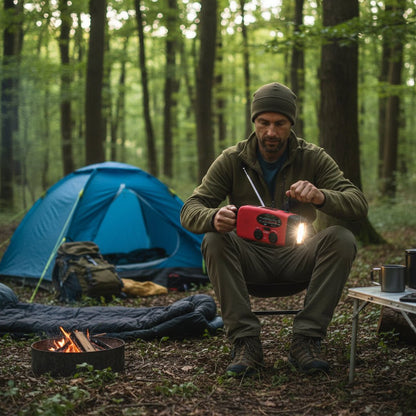 All-in-One Notfallradio mit LED-Licht, Handkurbelstrom und Wetterupdates