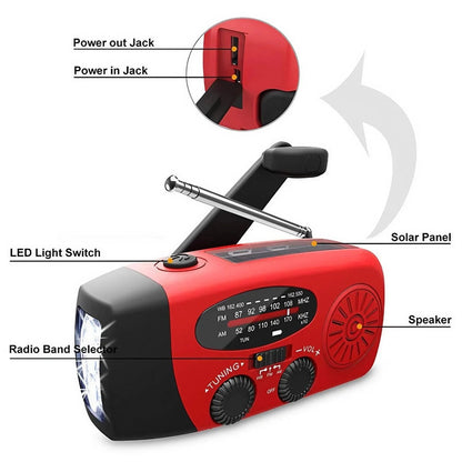 All-in-One Notfallradio mit LED-Licht, Handkurbelstrom und Wetterupdates