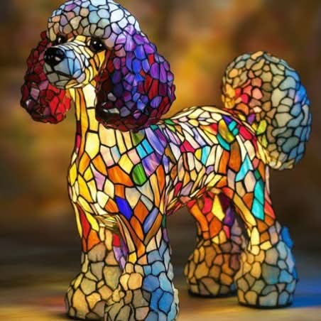 Künstlerische LED Nachtlampe – Schimmernde Hunderasse Statue