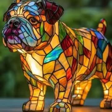 Künstlerische LED Nachtlampe – Schimmernde Hunderasse Statue