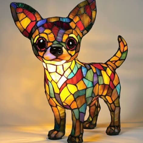 Künstlerische LED Nachtlampe – Schimmernde Hunderasse Statue