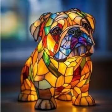 Künstlerische LED Nachtlampe – Schimmernde Hunderasse Statue
