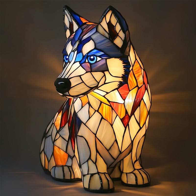 Künstlerische LED Nachtlampe – Schimmernde Hunderasse Statue