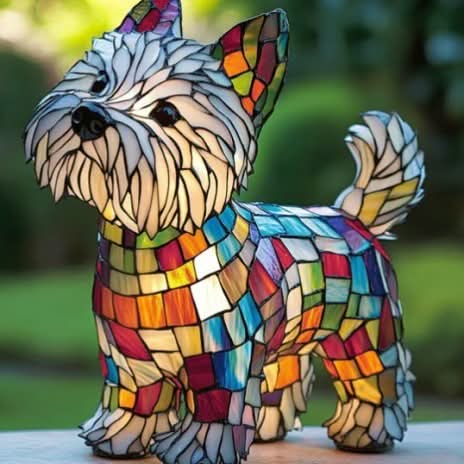 Künstlerische LED Nachtlampe – Schimmernde Hunderasse Statue