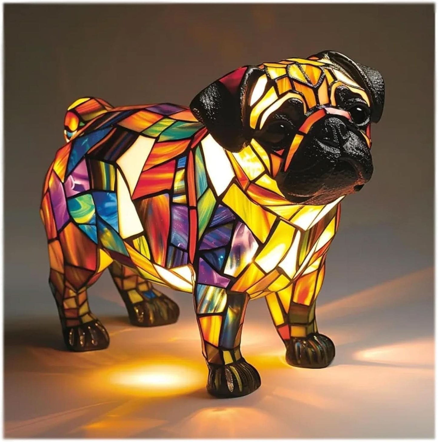 Künstlerische LED Nachtlampe – Schimmernde Hunderasse Statue