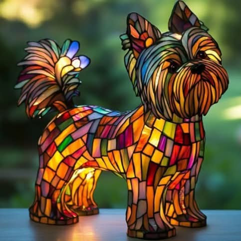 Künstlerische LED Nachtlampe – Schimmernde Hunderasse Statue