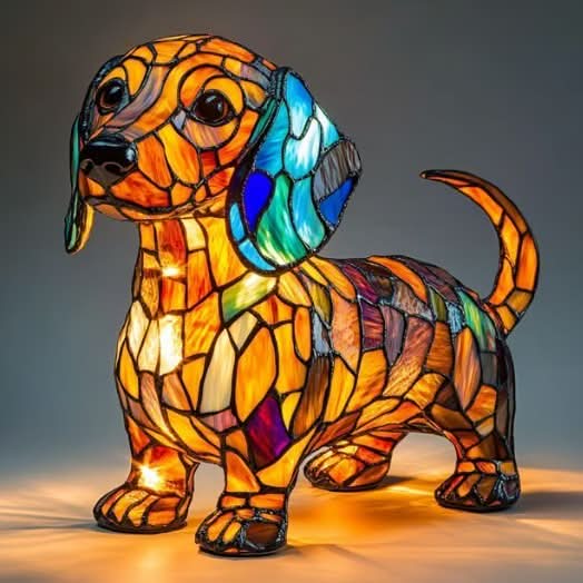 Künstlerische LED Nachtlampe – Schimmernde Hunderasse Statue