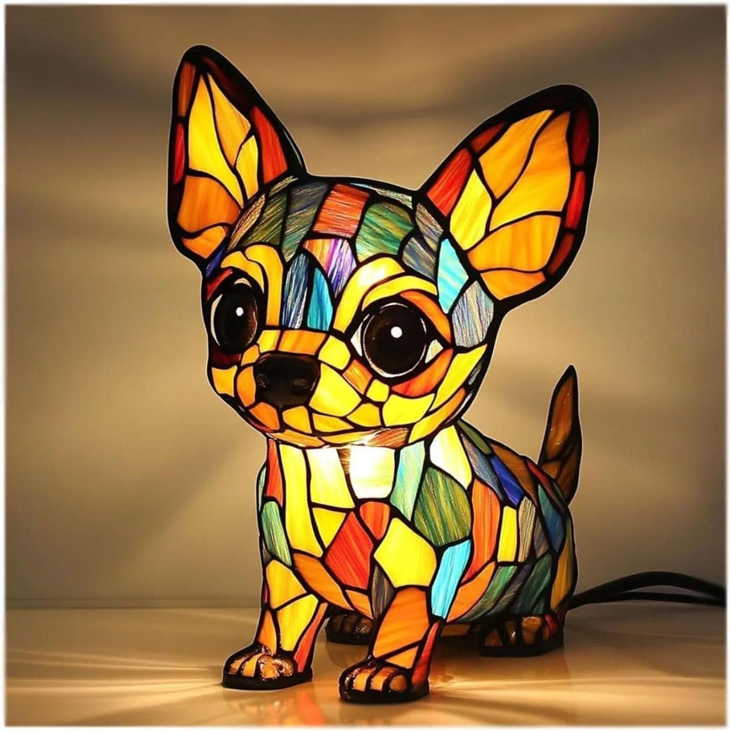 Künstlerische LED Nachtlampe – Schimmernde Hunderasse Statue
