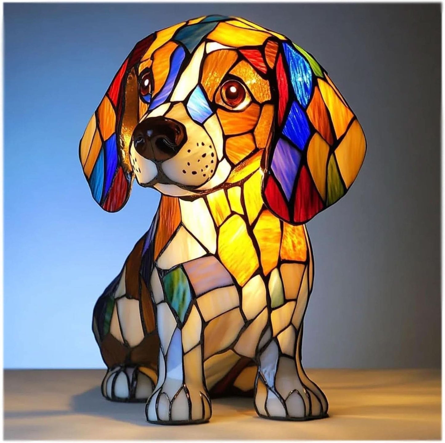 Künstlerische LED Nachtlampe – Schimmernde Hunderasse Statue