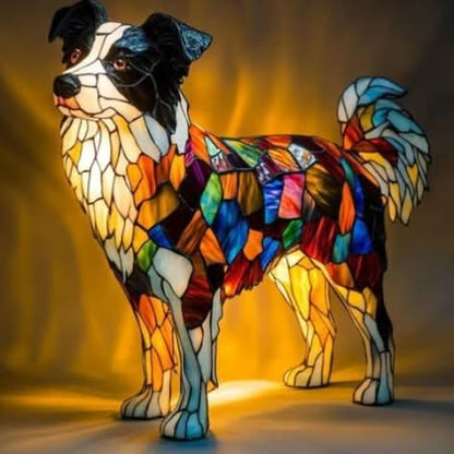 Künstlerische LED Nachtlampe – Schimmernde Hunderasse Statue