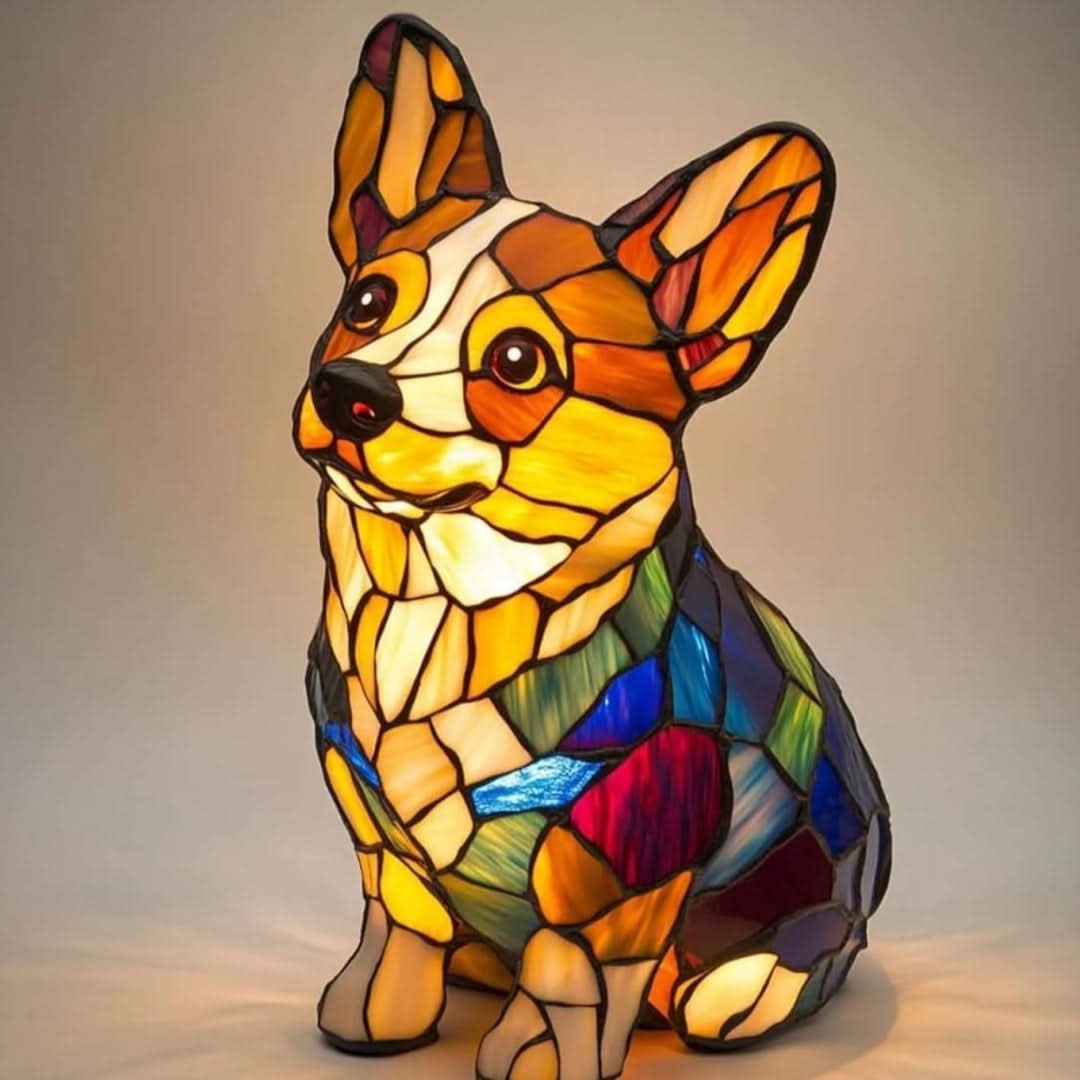 Künstlerische LED Nachtlampe – Schimmernde Hunderasse Statue
