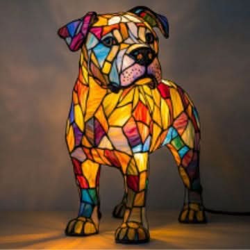 Künstlerische LED Nachtlampe – Schimmernde Hunderasse Statue