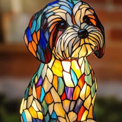 Künstlerische LED Nachtlampe – Schimmernde Hunderasse Statue