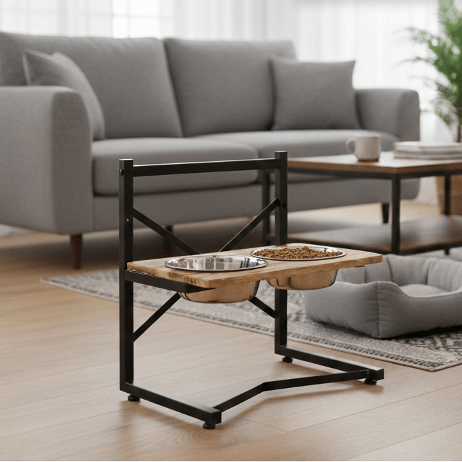 Ergonomische Futterstation für Hunde mit Edelstahlschüsseln