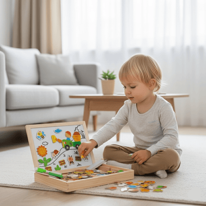 2-in-1 Montessori Zeichenbrett mit magnetischer Oberfläche & Kreidetafel für Kinder