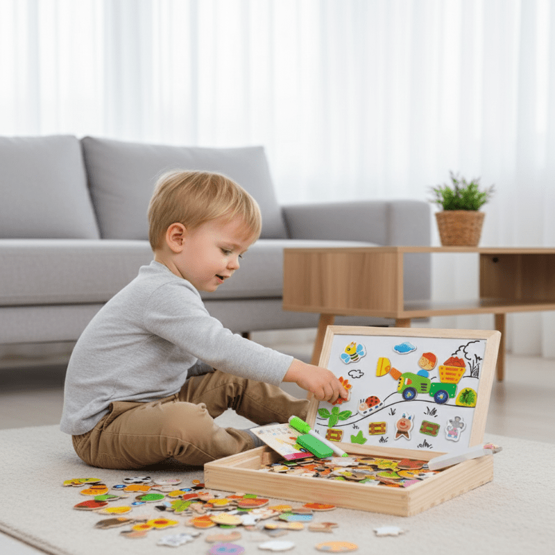 2-in-1 Montessori Zeichenbrett mit magnetischer Oberfläche & Kreidetafel für Kinder