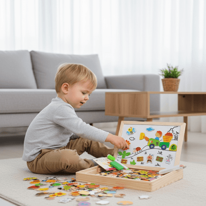 2-in-1 Montessori Zeichenbrett mit magnetischer Oberfläche & Kreidetafel für Kinder