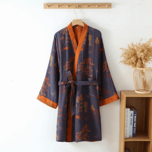 Unisex Retro Baumwoll-Gaze Bademantel
