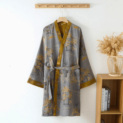 Unisex Retro Baumwoll-Gaze Bademantel
