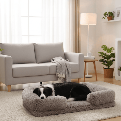 Memory Foam Hundebett mit Plüsch-Seitenstützen
