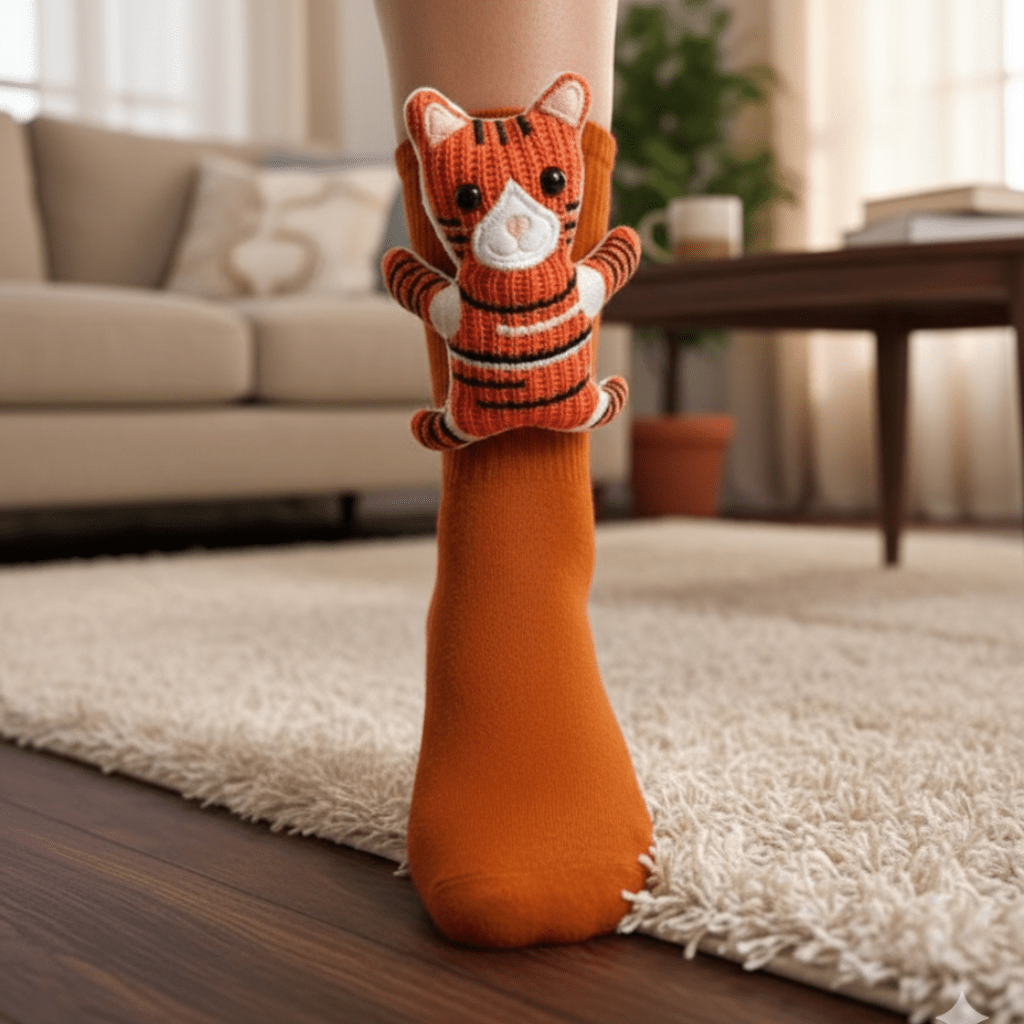 Gemütliche Haussocken mit adorablen 3D-Tierdesign und sicherer rutschfester Sohle