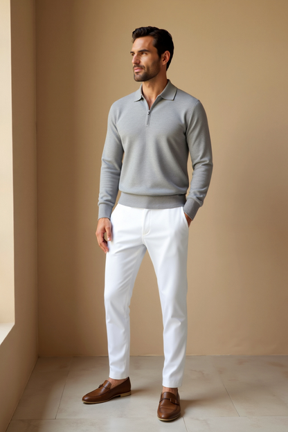 Herren Freizeit Polo-Shirt mit Viertelreißverschluss | Langarm