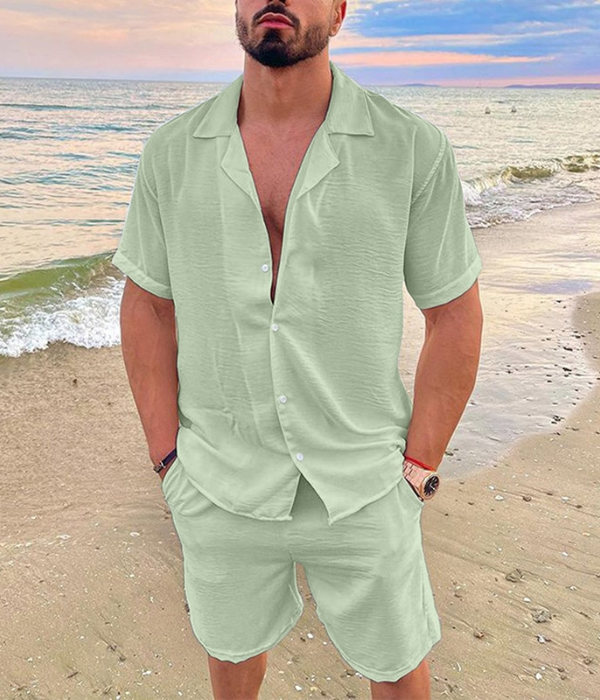 Herren Sommer Zweiteiliges Set | Leinenhemd und Shorts