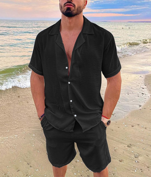 Herren Sommer Zweiteiliges Set | Leinenhemd und Shorts