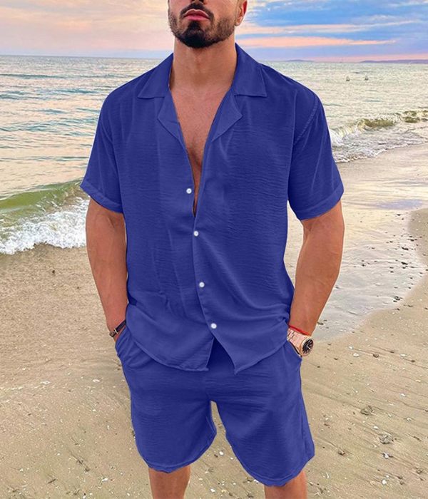 Herren Sommer Zweiteiliges Set | Leinenhemd und Shorts