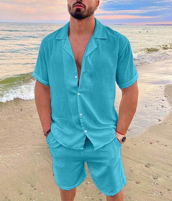 Herren Sommer Zweiteiliges Set | Leinenhemd und Shorts