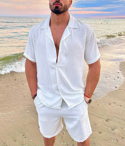 Herren Sommer Zweiteiliges Set | Leinenhemd und Shorts