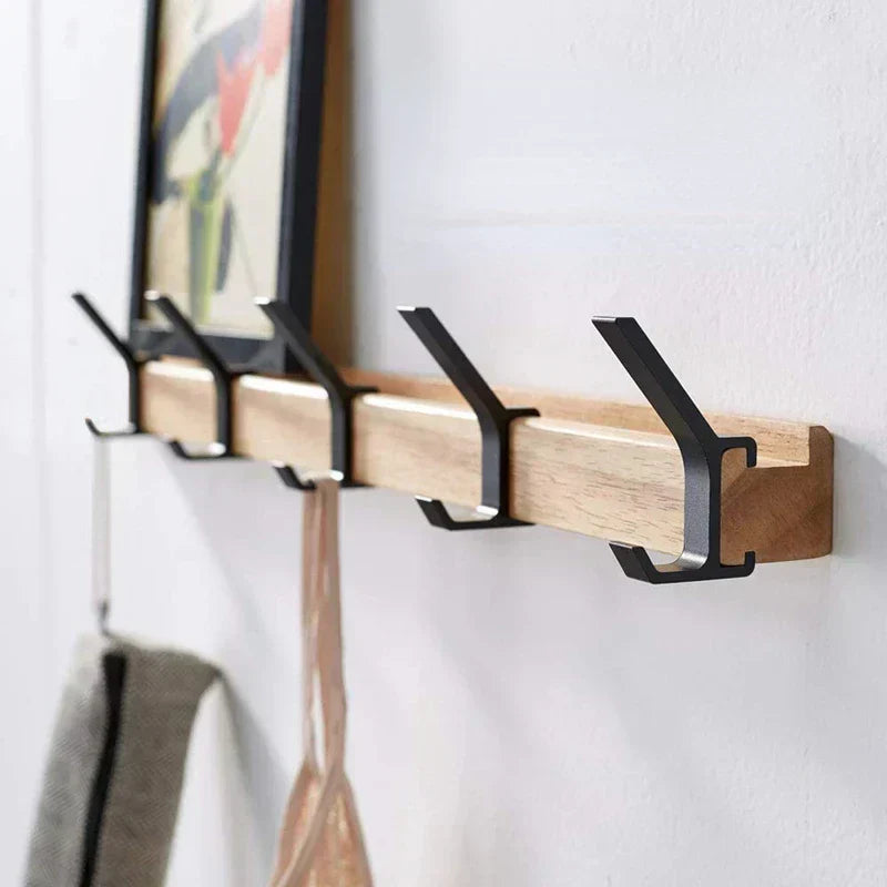 Wandgarderobe mit verstellbaren Doppelhaken | Skandinavisches Design | Holz & Aluminium | Platzsparend & Modern