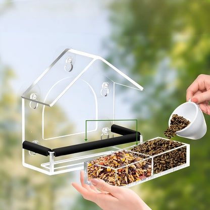 Acryl-Fenster-Vogelfutterspender mit starken Saugnäpfen für die Nahbeobachtung