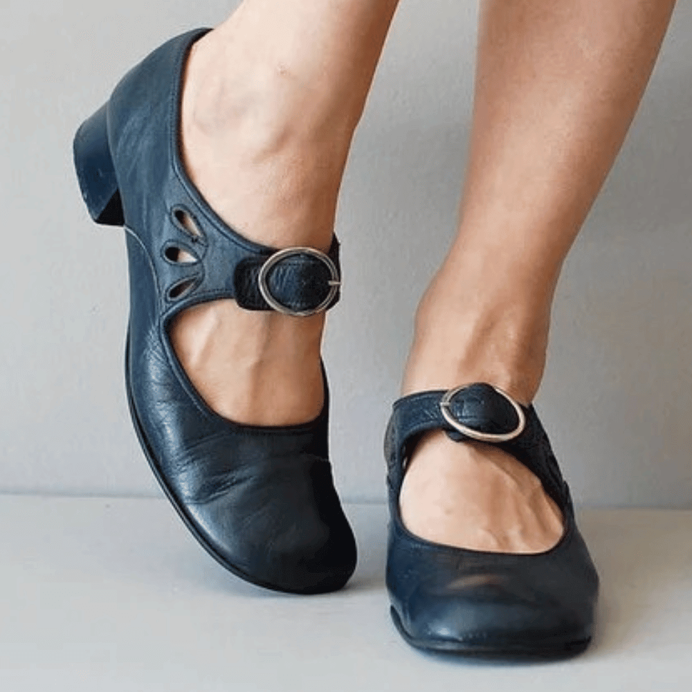 Damen Vintage Mary Jane Sandalen | Mit Niedrigem Blockabsatz