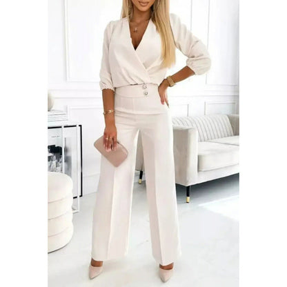 Women's Two Buttons Jumpsuit | V-Neck